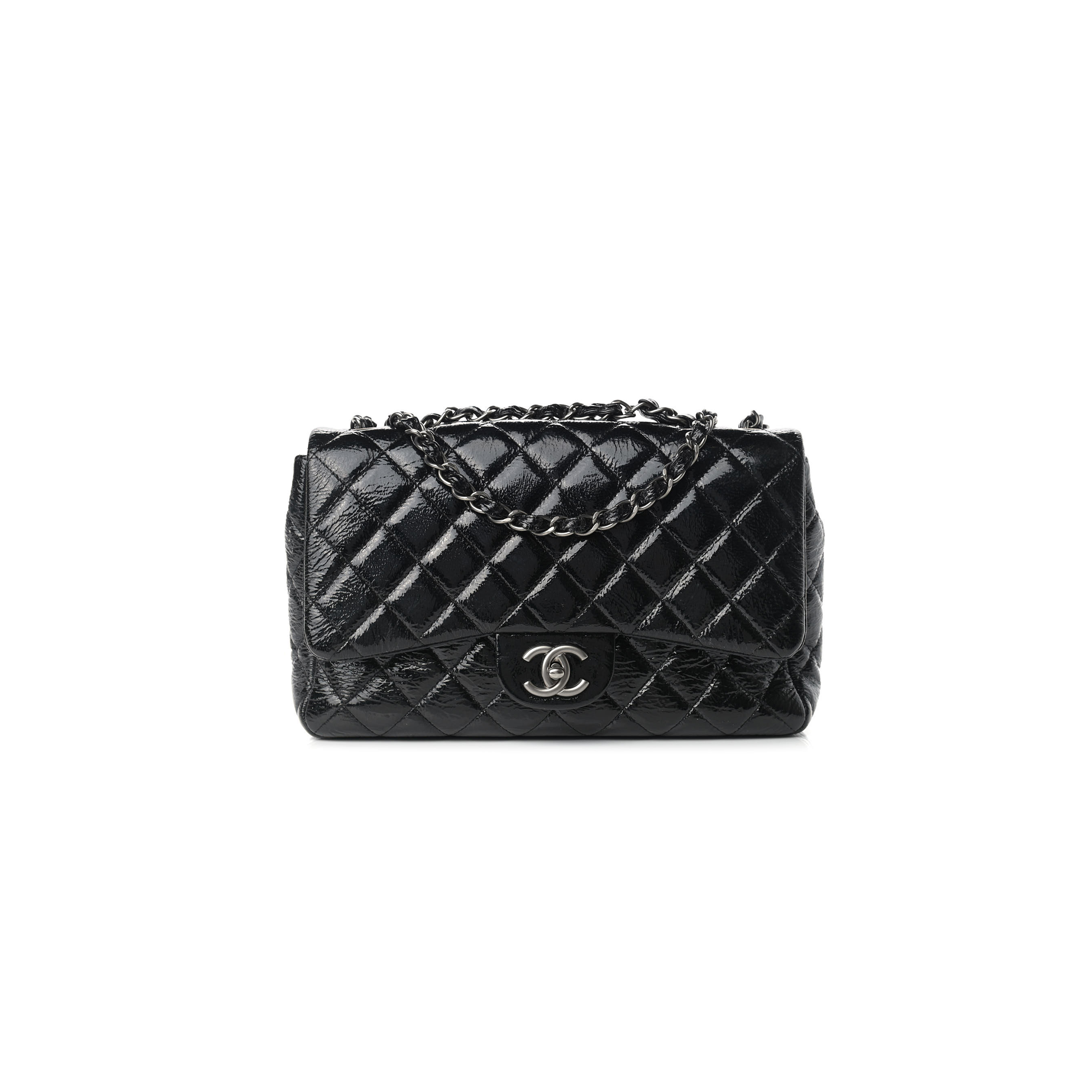 CHANEL CRINKLED PATENT QUILTED JUMBO SINGLE FLAP 1191914 (30*18*8cm)
